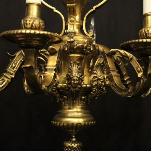 FRENCH 19TH C GILDED BRONZE 8 LIGHT ANTIQUE CHANDELIER - ADDITIONAL PHOTO 5