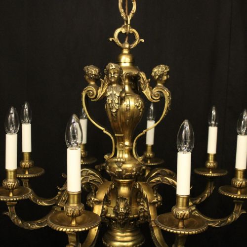 FRENCH 19TH C GILDED BRONZE 8 LIGHT ANTIQUE CHANDELIER - ADDITIONAL PHOTO 6