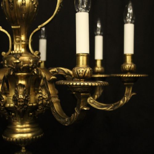 FRENCH 19TH C GILDED BRONZE 8 LIGHT ANTIQUE CHANDELIER - ADDITIONAL PHOTO 8