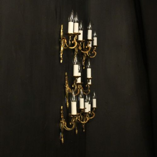 FRENCH SET OF 8 GILDED TWIN ARM ANTIQUE WALL LIGHTS - ADDITIONAL PHOTO 9