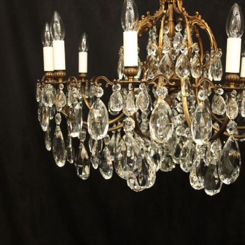FRENCH GILDED BRONZE CRYSTAL 10 LIGHT ANTIQUE CHANDELIER - ADDITIONAL PHOTO 1