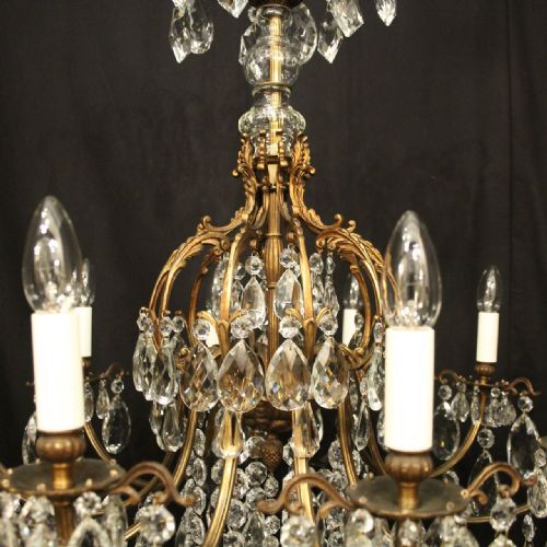 FRENCH GILDED BRONZE CRYSTAL 10 LIGHT ANTIQUE CHANDELIER - ADDITIONAL PHOTO 6