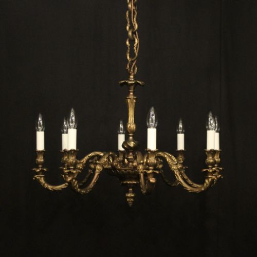 french gilded bronze 8 light antique chandelier - CATEGORY: ANTIQUE LIGHTING - DATED 1920
