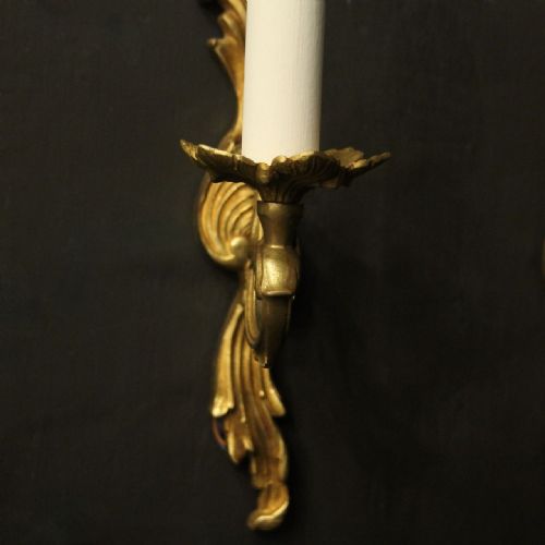 FRENCH PAIR OF GILDED SINGLE ARM WALL LIGHTS - ADDITIONAL PHOTO 7