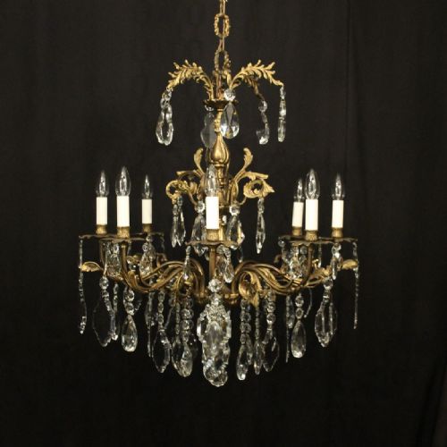 french gilded bronze 8 light antique chandelier - CATEGORY: ANTIQUE LIGHTING - DATED 1920