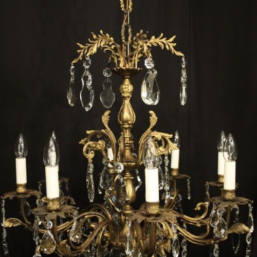 FRENCH GILDED BRONZE 8 LIGHT ANTIQUE CHANDELIER - ADDITIONAL PHOTO 7