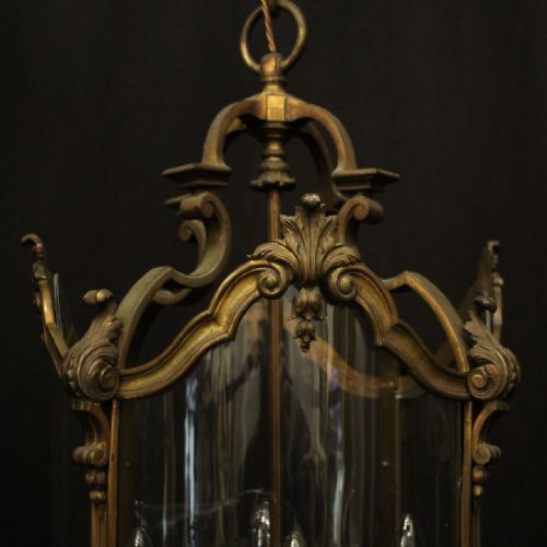 ENGLISH GILDED BRONZE FOUR LIGHT ANTIQUE LANTERN - ADDITIONAL PHOTO 4