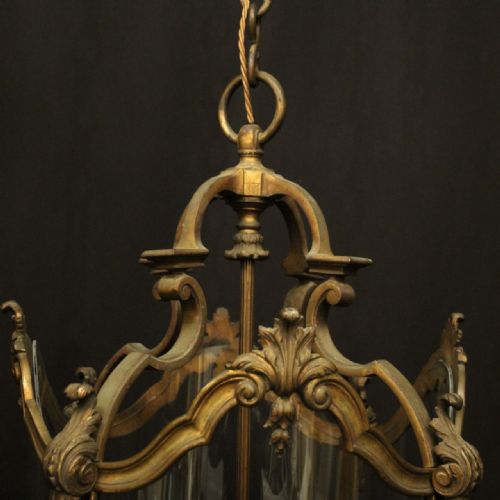 ENGLISH GILDED BRONZE FOUR LIGHT ANTIQUE LANTERN - ADDITIONAL PHOTO 7