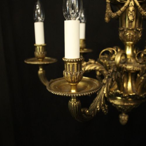 FRENCH GILDED BRONZE 6 LIGHT ANTIQUE CHANDELIER - ADDITIONAL PHOTO 2