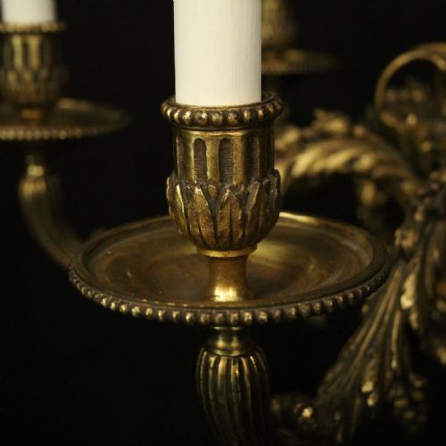 FRENCH GILDED BRONZE 6 LIGHT ANTIQUE CHANDELIER - ADDITIONAL PHOTO 1