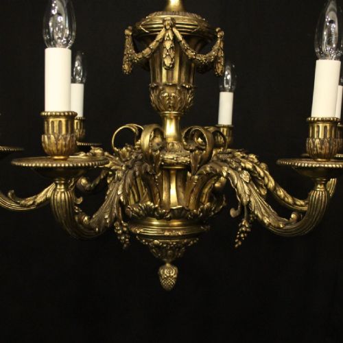 FRENCH GILDED BRONZE 6 LIGHT ANTIQUE CHANDELIER - ADDITIONAL PHOTO 3