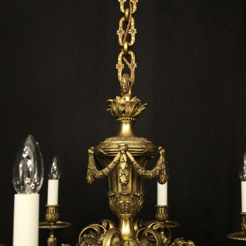 FRENCH GILDED BRONZE 6 LIGHT ANTIQUE CHANDELIER - ADDITIONAL PHOTO 4