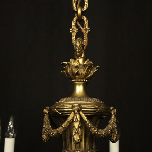 FRENCH GILDED BRONZE 6 LIGHT ANTIQUE CHANDELIER - ADDITIONAL PHOTO 6