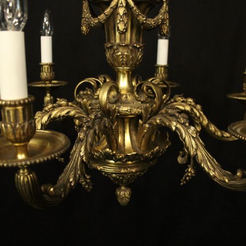 FRENCH GILDED BRONZE 6 LIGHT ANTIQUE CHANDELIER - ADDITIONAL PHOTO 7