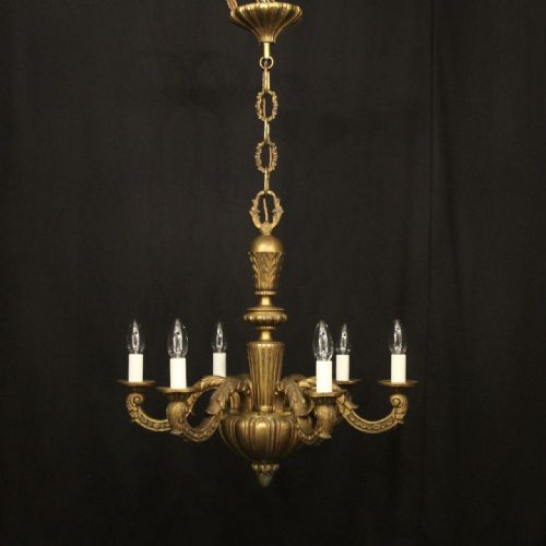 FRENCH 19TH CENTURY GILDED BRONZE 6 LIGHT ANTIQUE CHANDELIER - ADDITIONAL PHOTO 1