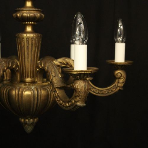 FRENCH 19TH CENTURY GILDED BRONZE 6 LIGHT ANTIQUE CHANDELIER - ADDITIONAL PHOTO 2