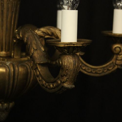 FRENCH 19TH CENTURY GILDED BRONZE 6 LIGHT ANTIQUE CHANDELIER - ADDITIONAL PHOTO 3