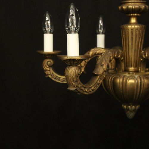 FRENCH 19TH CENTURY GILDED BRONZE 6 LIGHT ANTIQUE CHANDELIER - ADDITIONAL PHOTO 4