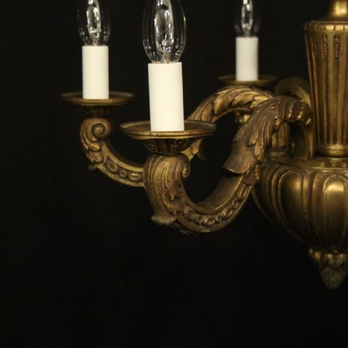 FRENCH 19TH CENTURY GILDED BRONZE 6 LIGHT ANTIQUE CHANDELIER - ADDITIONAL PHOTO 5