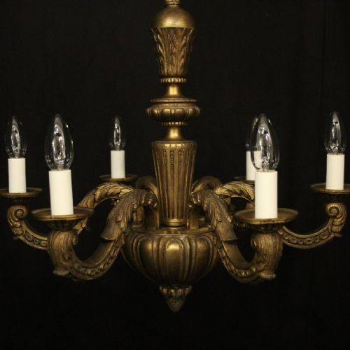 FRENCH 19TH CENTURY GILDED BRONZE 6 LIGHT ANTIQUE CHANDELIER - ADDITIONAL PHOTO 6