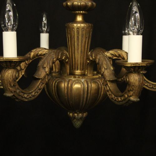 FRENCH 19TH CENTURY GILDED BRONZE 6 LIGHT ANTIQUE CHANDELIER - ADDITIONAL PHOTO 7