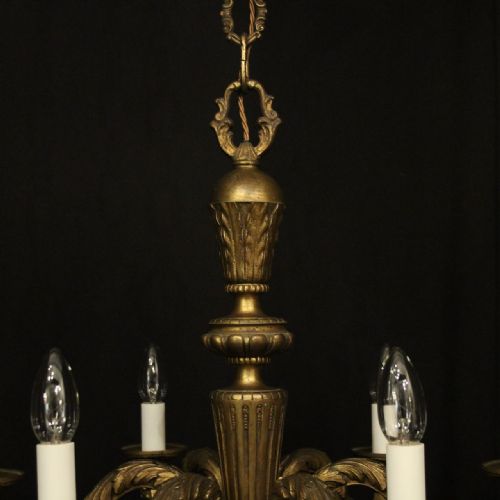 FRENCH 19TH CENTURY GILDED BRONZE 6 LIGHT ANTIQUE CHANDELIER - ADDITIONAL PHOTO 8