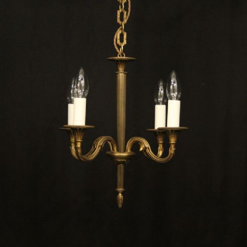 french gilded brass 4 light antique chandelier - CATEGORY: ANTIQUE LIGHTING - DATED 1920