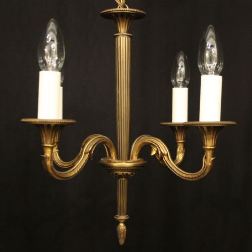 FRENCH GILDED BRASS 4 LIGHT ANTIQUE CHANDELIER - ADDITIONAL PHOTO 1