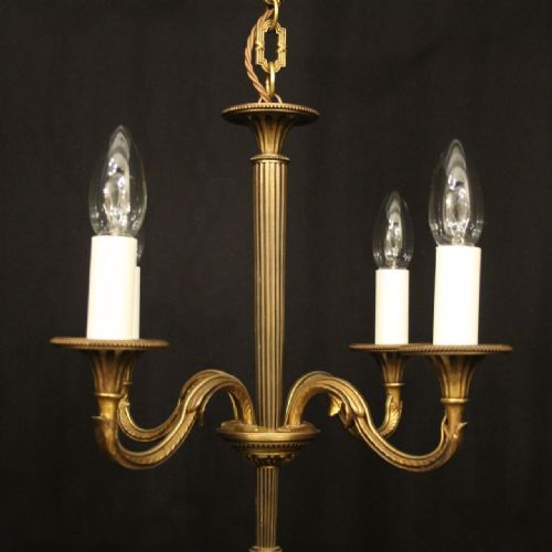 FRENCH GILDED BRASS 4 LIGHT ANTIQUE CHANDELIER - ADDITIONAL PHOTO 2