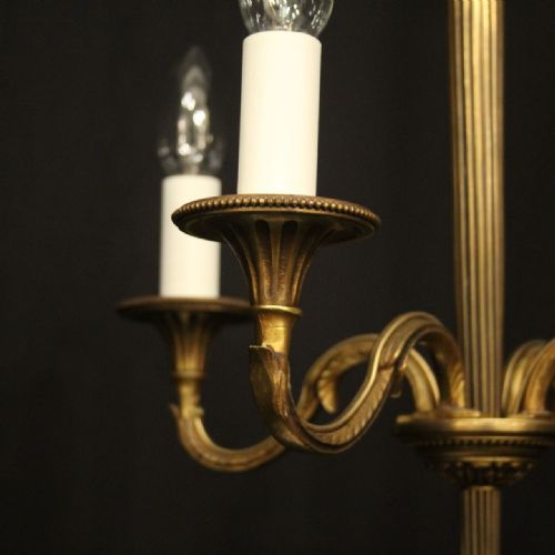 FRENCH GILDED BRASS 4 LIGHT ANTIQUE CHANDELIER - ADDITIONAL PHOTO 4