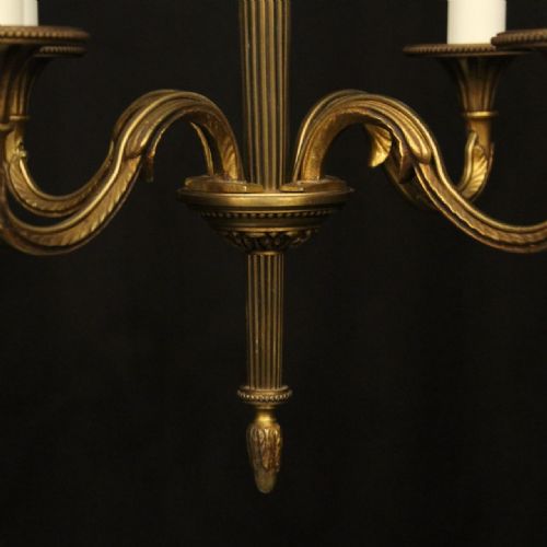 FRENCH GILDED BRASS 4 LIGHT ANTIQUE CHANDELIER - ADDITIONAL PHOTO 6