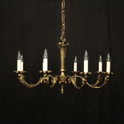 french gilded brass 8 light chandelier - CATEGORY: ANTIQUE LIGHTING - DATED 1930