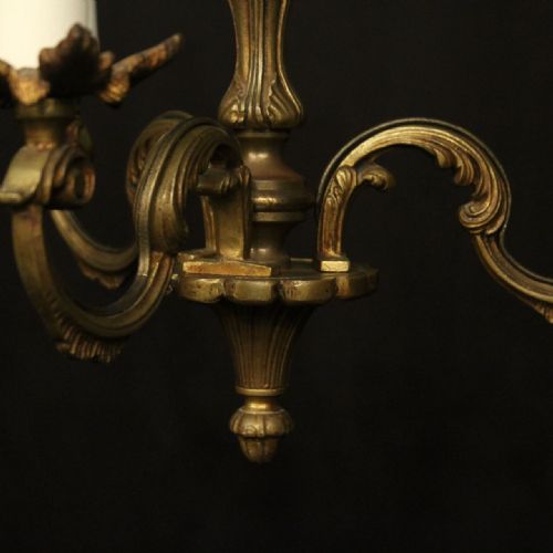 FRENCH GILDED BRASS TRIPLE LIGHT CHANDELIER - ADDITIONAL PHOTO 8