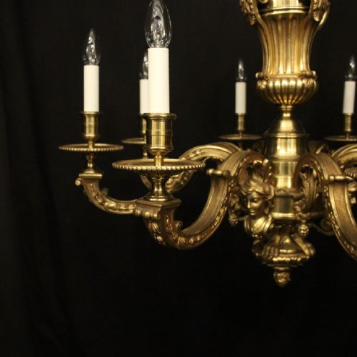 FRENCH GILDED BRONZE 8 LIGHT ANTIQUE CHANDELIER - ADDITIONAL PHOTO 1