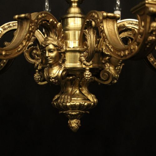 FRENCH GILDED BRONZE 8 LIGHT ANTIQUE CHANDELIER - ADDITIONAL PHOTO 2