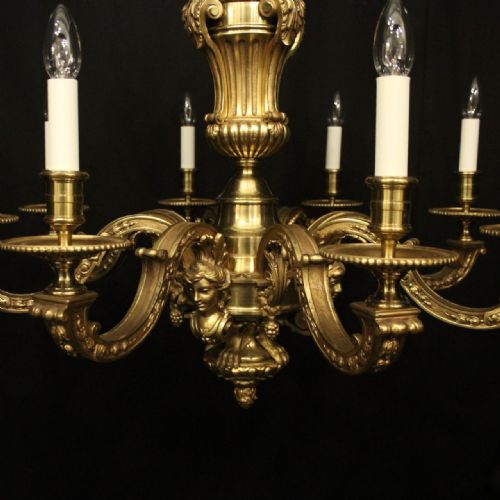 FRENCH GILDED BRONZE 8 LIGHT ANTIQUE CHANDELIER - ADDITIONAL PHOTO 4