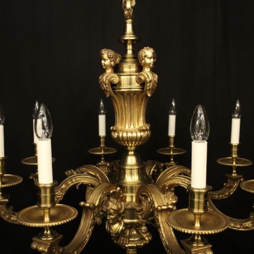 FRENCH GILDED BRONZE 8 LIGHT ANTIQUE CHANDELIER - ADDITIONAL PHOTO 6