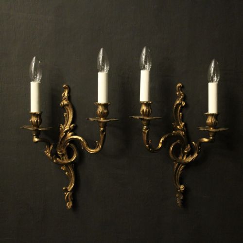 french pair of gilded brass wall lights - CATEGORY: ANTIQUE LIGHTING - DATED 1930