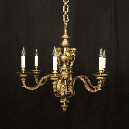 french gilded bronze 6 light antique chandelier - CATEGORY: ANTIQUE LIGHTING - DATED 1910