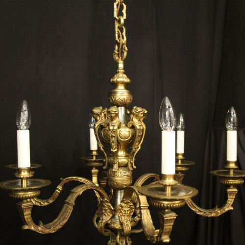 FRENCH GILDED BRONZE 6 LIGHT ANTIQUE CHANDELIER - ADDITIONAL PHOTO 1