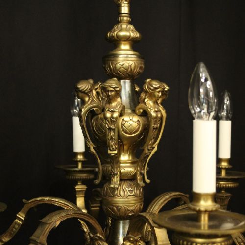 FRENCH GILDED BRONZE 6 LIGHT ANTIQUE CHANDELIER - ADDITIONAL PHOTO 2