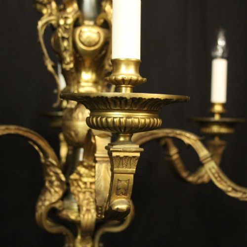 FRENCH GILDED BRONZE 6 LIGHT ANTIQUE CHANDELIER - ADDITIONAL PHOTO 3