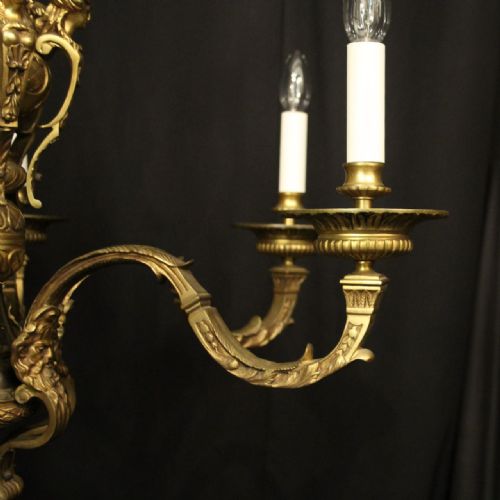 FRENCH GILDED BRONZE 6 LIGHT ANTIQUE CHANDELIER - ADDITIONAL PHOTO 4