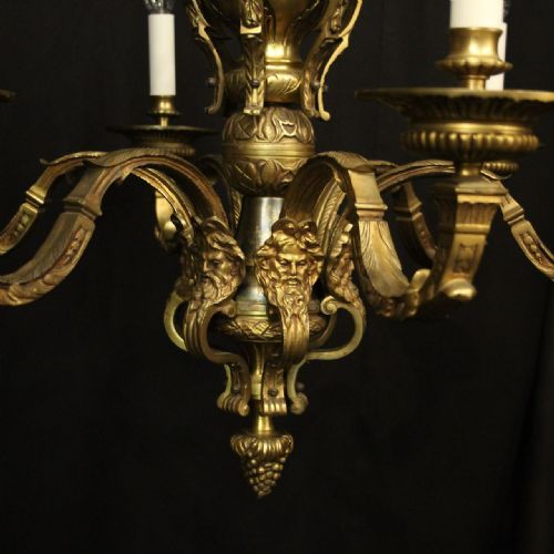 FRENCH GILDED BRONZE 6 LIGHT ANTIQUE CHANDELIER - ADDITIONAL PHOTO 5