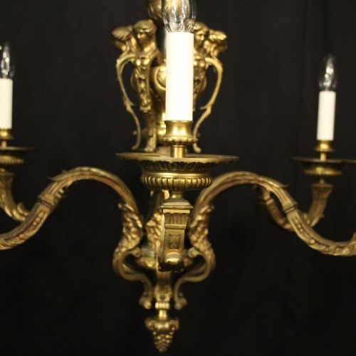 FRENCH GILDED BRONZE 6 LIGHT ANTIQUE CHANDELIER - ADDITIONAL PHOTO 6