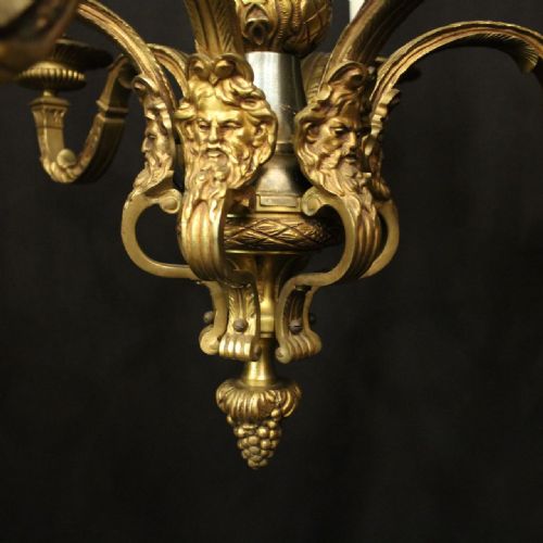 FRENCH GILDED BRONZE 6 LIGHT ANTIQUE CHANDELIER - ADDITIONAL PHOTO 7