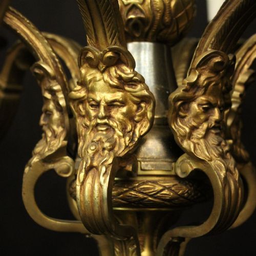 FRENCH GILDED BRONZE 6 LIGHT ANTIQUE CHANDELIER - ADDITIONAL PHOTO 8
