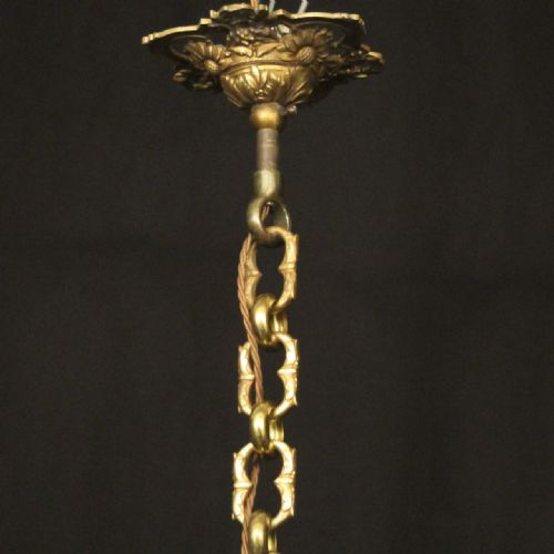 FRENCH GILDED BRONZE 6 LIGHT ANTIQUE CHANDELIER - ADDITIONAL PHOTO 9