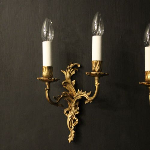 FRENCH PAIR OF GILDED TWIN ARM WALL LIGHTS - ADDITIONAL PHOTO 1