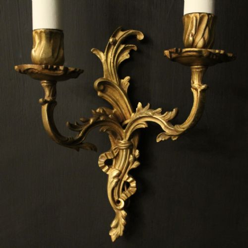 FRENCH PAIR OF GILDED TWIN ARM WALL LIGHTS - ADDITIONAL PHOTO 2
